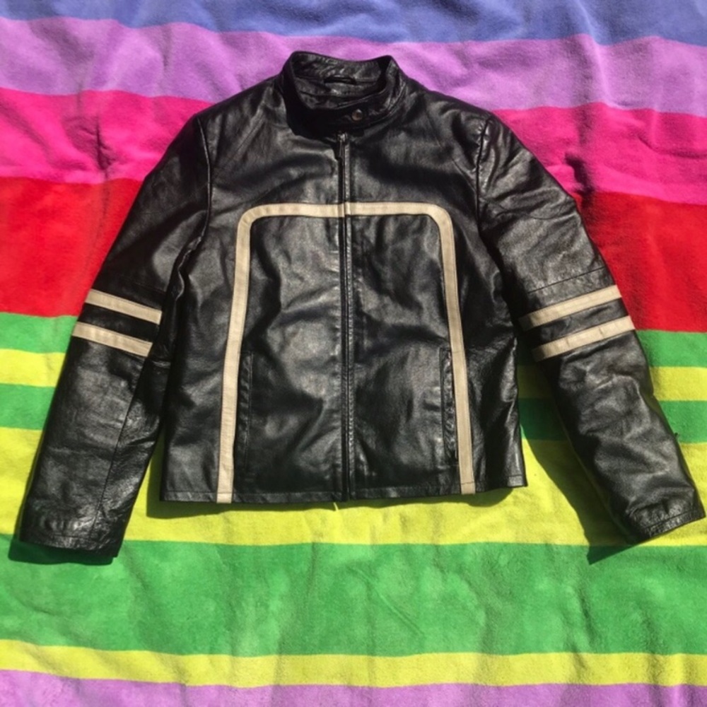 Genuine leather moto jacket/ for men
